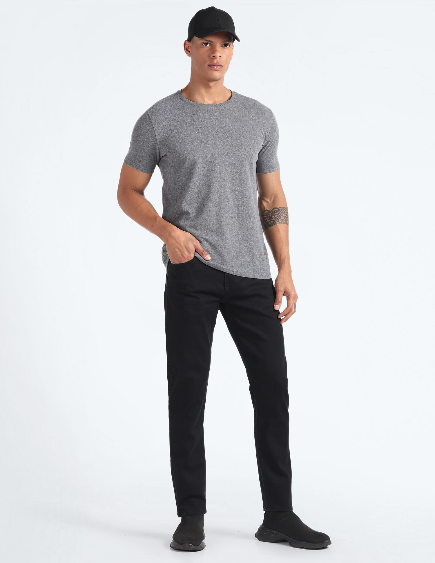 Flying Machine Mid Rise Slash Slim Tapered Jeans