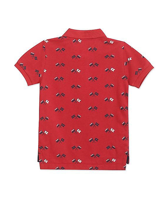 U.S. Polo Assn. Kids Ribbed Collar All Over Print Polo Shirt