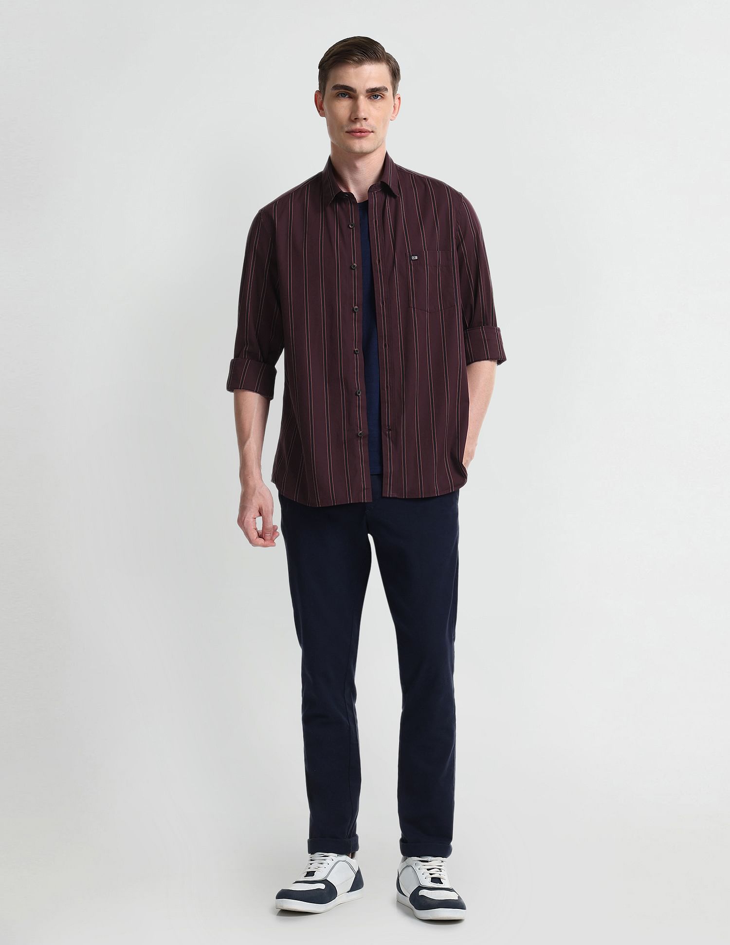 Arrow Sport Slim Cotton Vertical Stripes Shirt