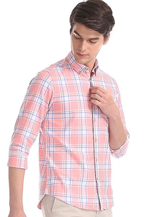 pink colour check shirt