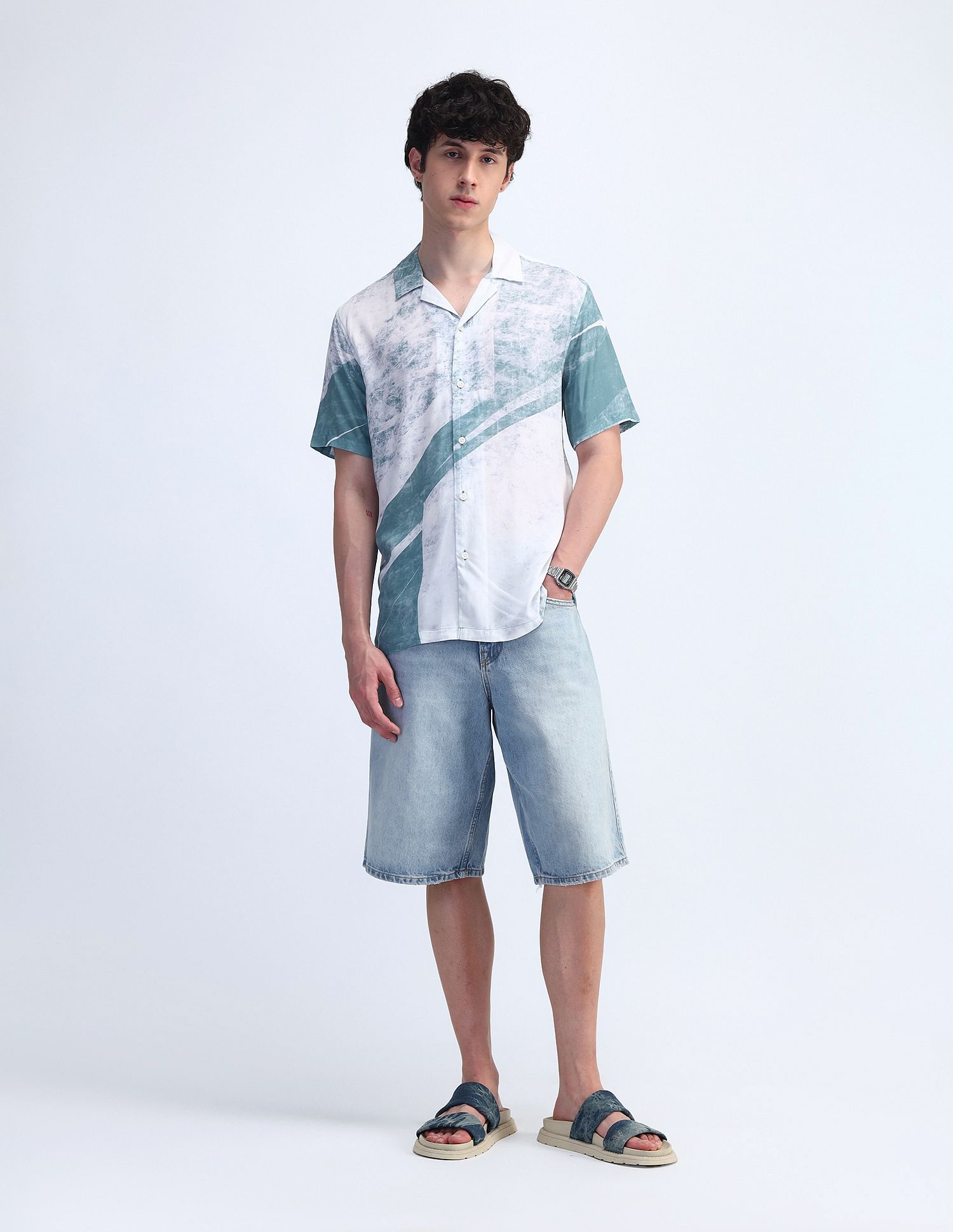 Flying Machine Abstract Pattern Regular Fit Shirt