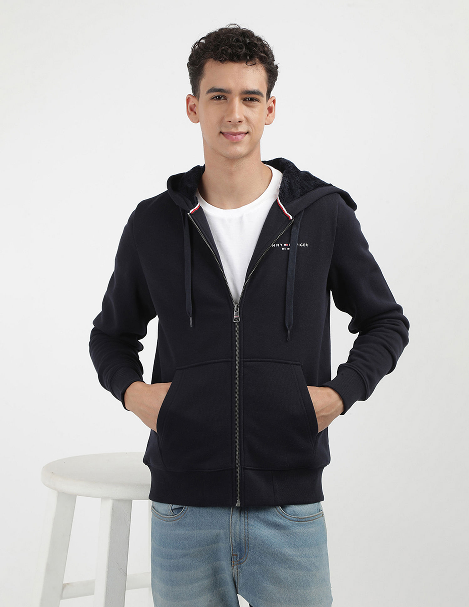 Tommy Hilfiger Solid Logo Hood Sweatshirt