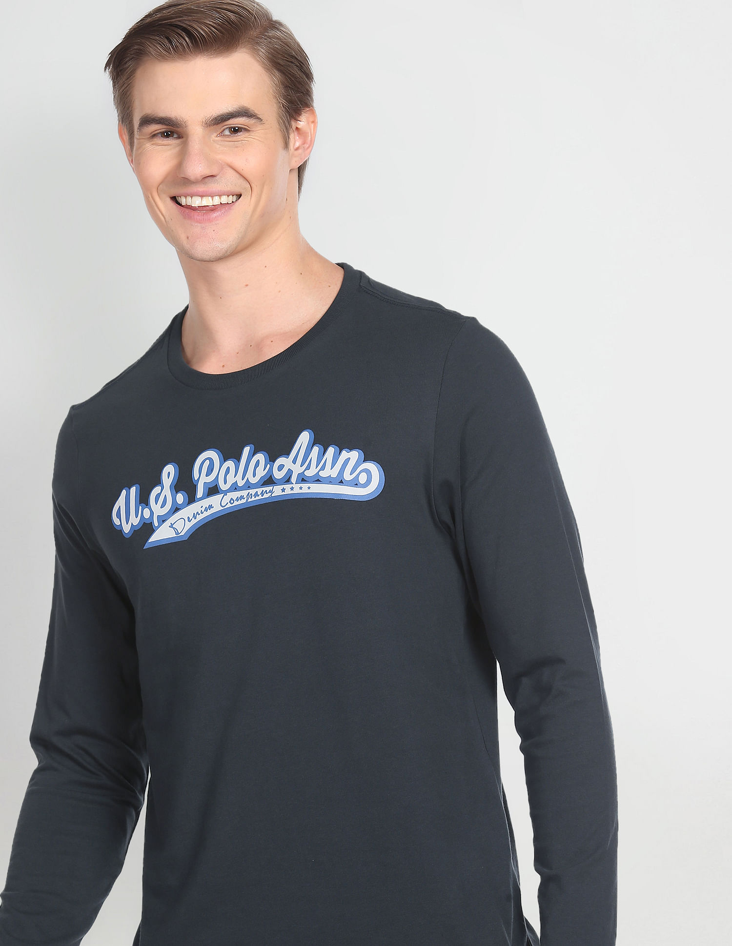 U.S. Polo Assn. Denim Co. Crew Neck Long Sleeve Brand Print T-Shirt