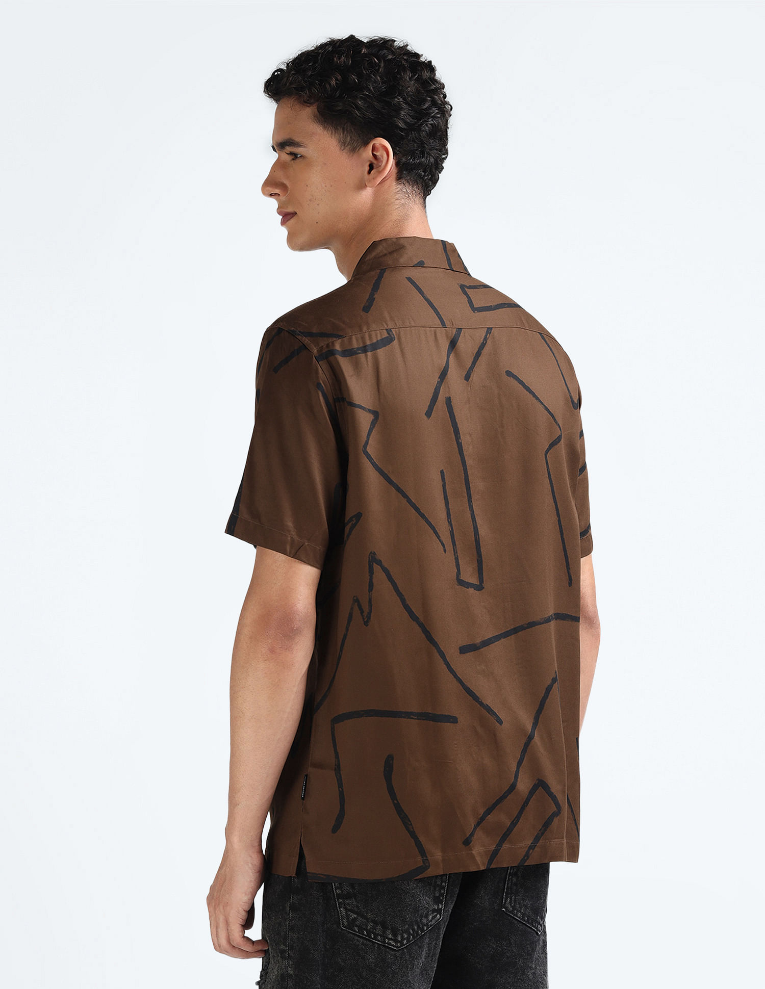 Flying Machine Cuban Collar Printed Holiday Shirt