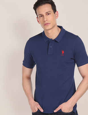 U S Polo Assn Ribbed Collar Solid Polo Shirt