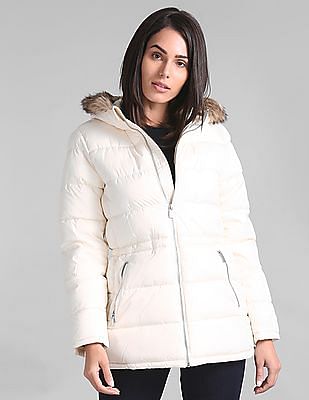 Buy GAP Women Women White Hooded Quilted Jacket NNNOW