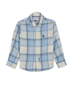 U S Polo Assn Kids Boys Tartan Check Herringbone Weave Shirt