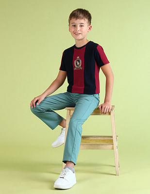 U S Polo Assn Kids Boys Colourblock Pattern Regular Fit T-Shirt