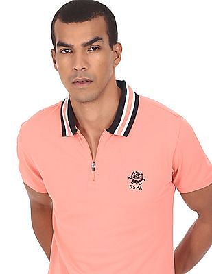 U S Polo Assn Contrast Striped Collar Solid Polo Shirt