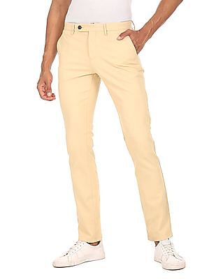 Tommy Hilfiger Men Beige Denton Chino Straight Fit Textured Casual Trousers