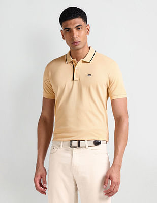 Arrow Sport Striped Collar Solid Polo Shirt