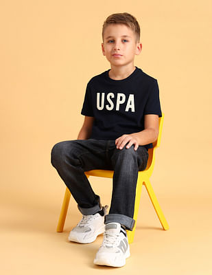 U S Polo Assn Kids Boys Crew Neck Brand Printed T-Shirt