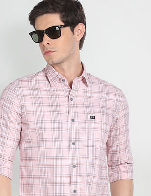 Arrow Sports Point Collar Plaid Check Casual Shirt