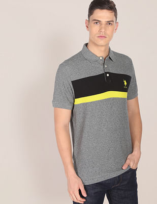 U S Polo Assn Contrast Stripe Logo Heathered Polo Shirt