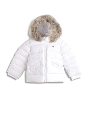 Tommy Hilfiger Kids Girls Essential Hooded Fur Jacket