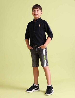 U S Polo Assn Kids Drawstring Waist Acid Wash Denim Shorts