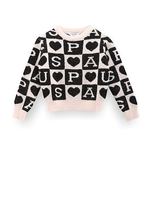 U S Polo Assn Kids Girls Patterned Knit Sweatshirt