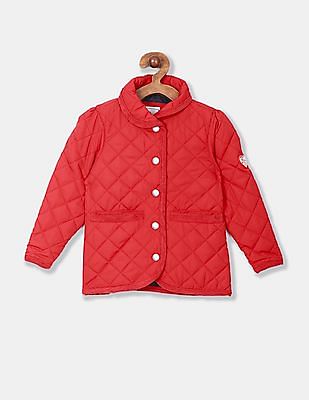 U S Polo Assn Kids Girls Red Mock Collar Quilted Jacket