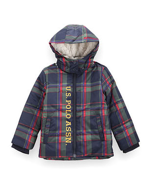 U S Polo Assn Kids Boys Plaid Check Puffer Jacket