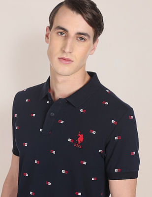 U S Polo Assn Ribbed Collar Printed Polo Shirt