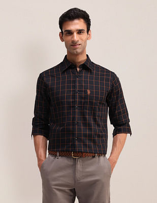 U S Polo Assn Windowpane Checked Satin Shirt