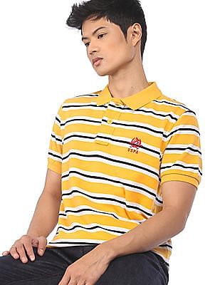 U S Polo Assn Men Yellow And Blue Striped Short Sleeve Polo Shirt