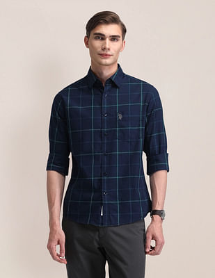 U S Polo Assn Windowpane Checked Tailored Fit Shirt