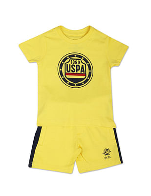 U S Polo Assn Kids Boys Yellow Printed Cotton Set