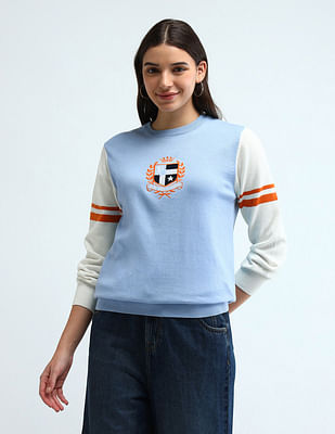 U S Polo Assn Women Colour Blocked Regular Fit Sweater