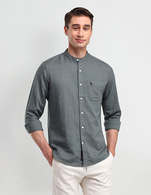 U S Polo Assn Denim Co Slim Fit Poplin Linen Shirt