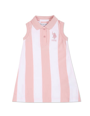 U S Polo Assn Kids Vertical Stripe Cotton Polo Dress