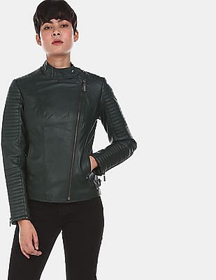 U S Polo Assn Women Asymmetric Zipper Solid Biker Jacket