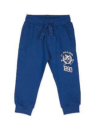 U S Polo Assn Kids Boys Navy Mid Rise Brand Print Joggers