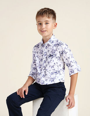 U S Polo Assn Kids Boys Floral Print Cotton Shirt