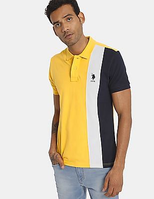 U S Polo Assn Men Yellow Colour Blocked Pique Polo Shirt