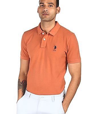 U S Polo Assn Men Orange Solid Polo T-Shirt