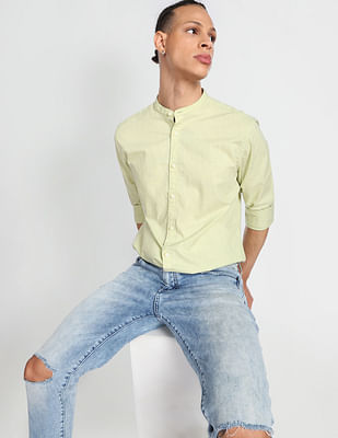 Flying Machine Mandarin Collar Cotton Casual Shirt