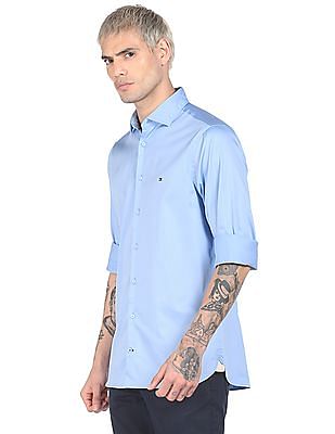 Buy Tommy Hilfiger Men Light Blue Slim Fit Cotton Sateen Smart 