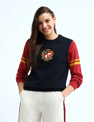 U S Polo Assn Women Colour Blocked Regular Fit Sweater