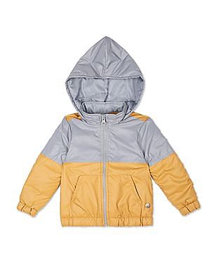 U S Polo Assn Kids Girls Grey And Mustard Colour Block Hooded Jacket