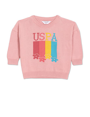 U S Polo Assn Kids Crew Neck Patterned Knit Cotton Sweater