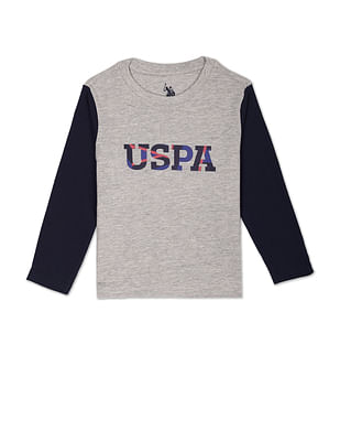 U S Polo Assn Kids Boys Grey Crew Neck Colour Block Cotton T-Shirt