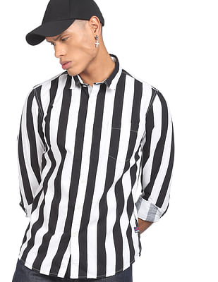 Cotton Vertical Stripped Men Black And White Striped Shirts, Machine wash  at Rs 650 in New Delhi