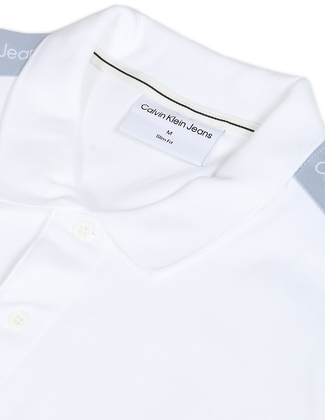 Buy Calvin Klein Jeans Men White Ribbed Collar Brand Print
