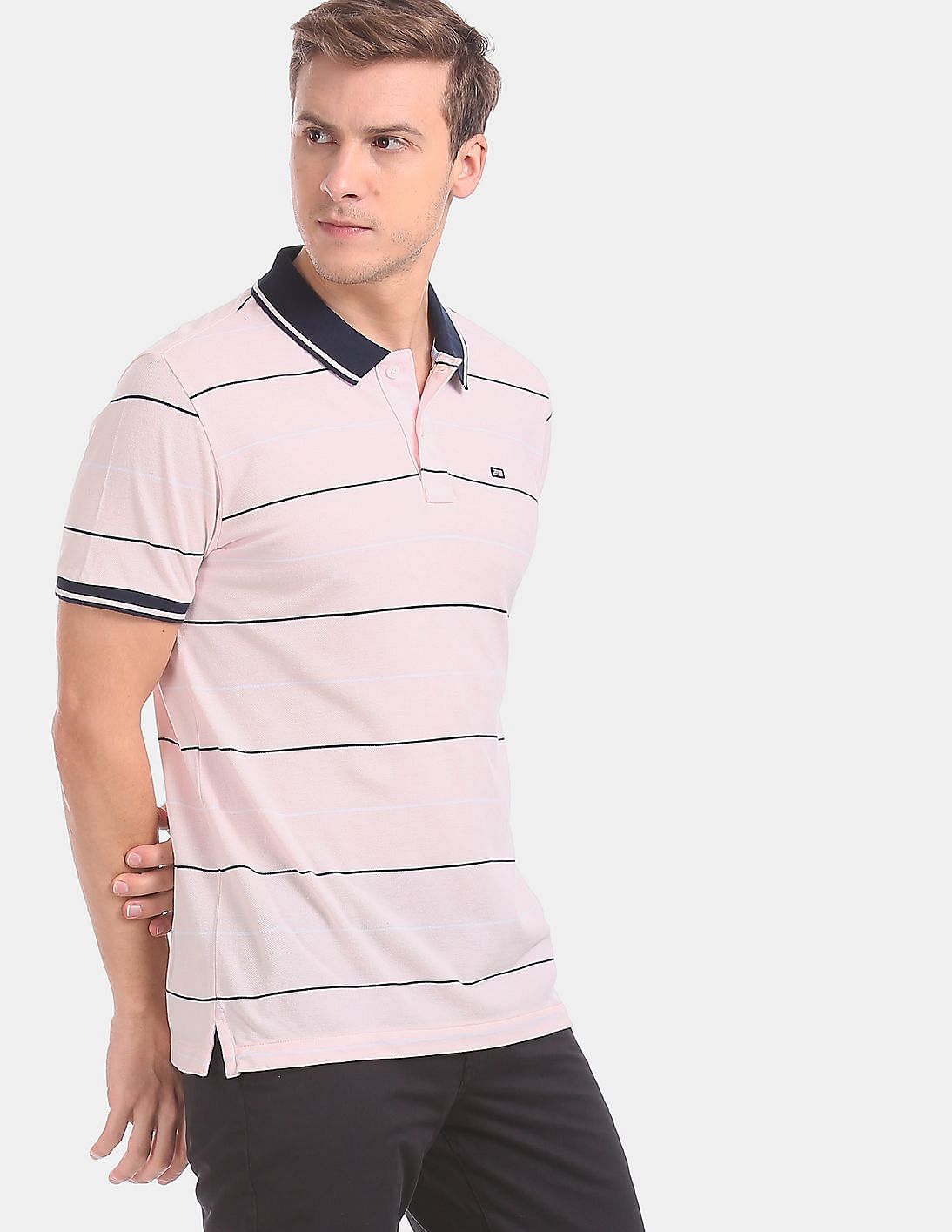 Buy Arrow Sports Pink Striped Compact Cotton Polo Shirt - NNNOW.com