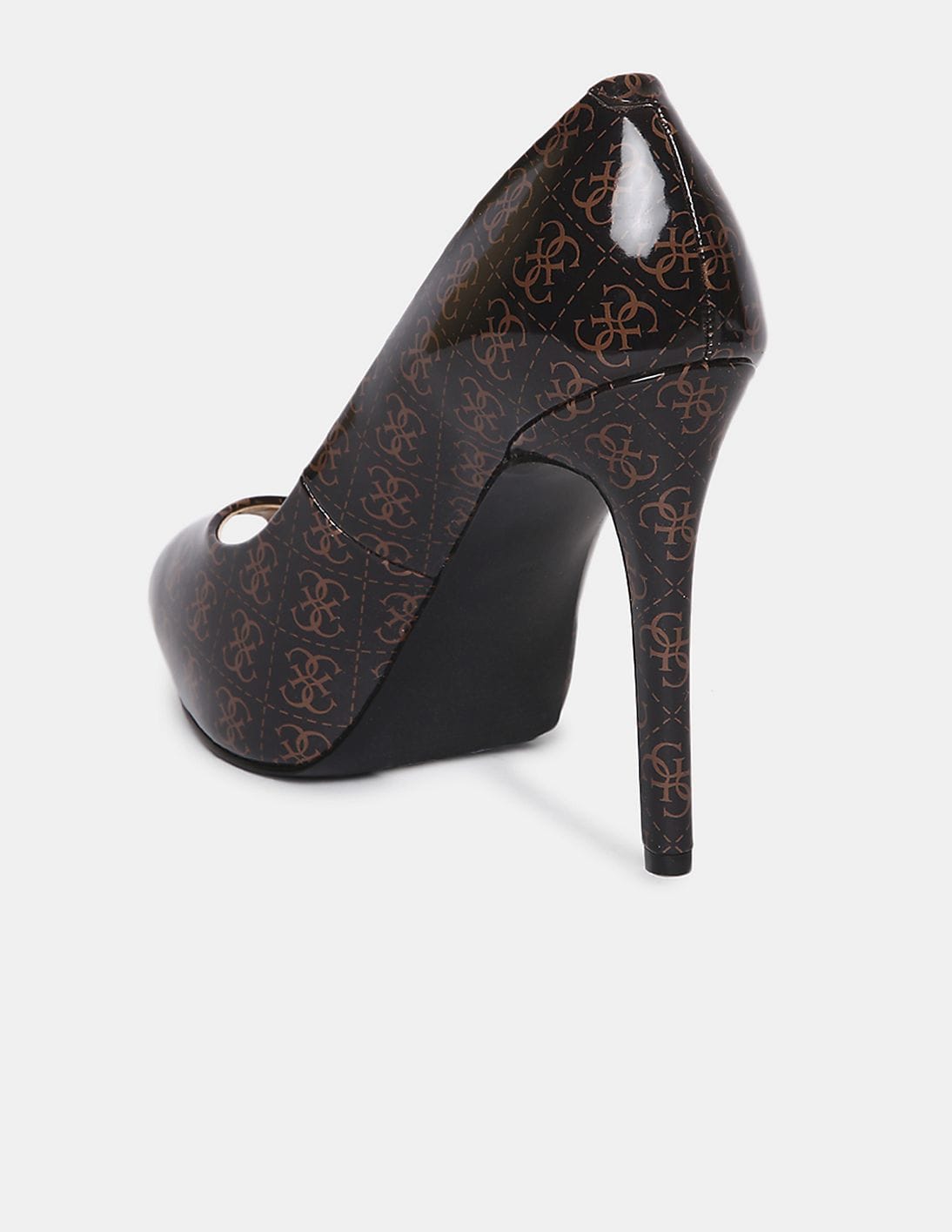 Buy GUESS Women Brown And Black Printed Honorey Peep Toe Heels - Main Image