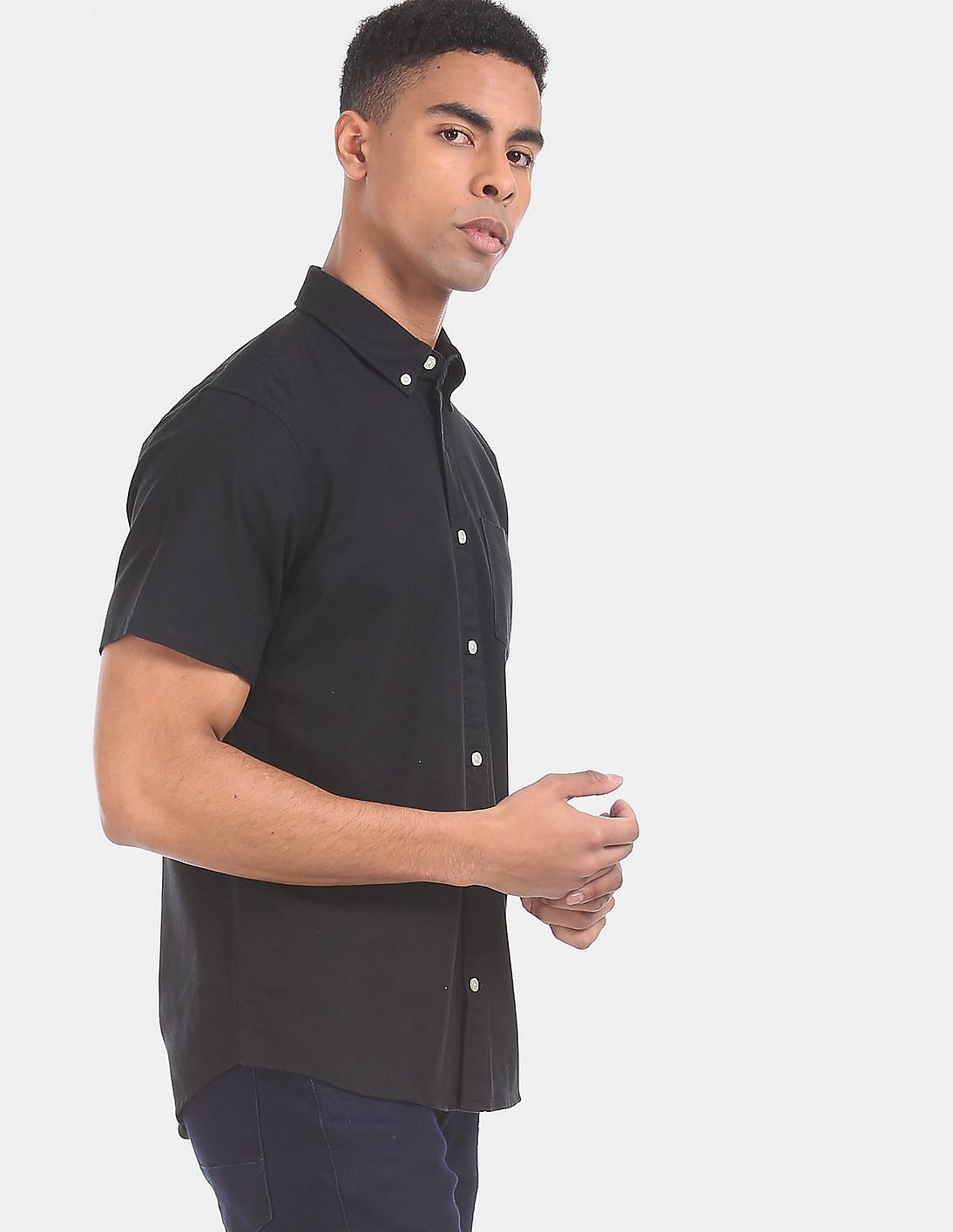 short sleeve stretch oxford shirt