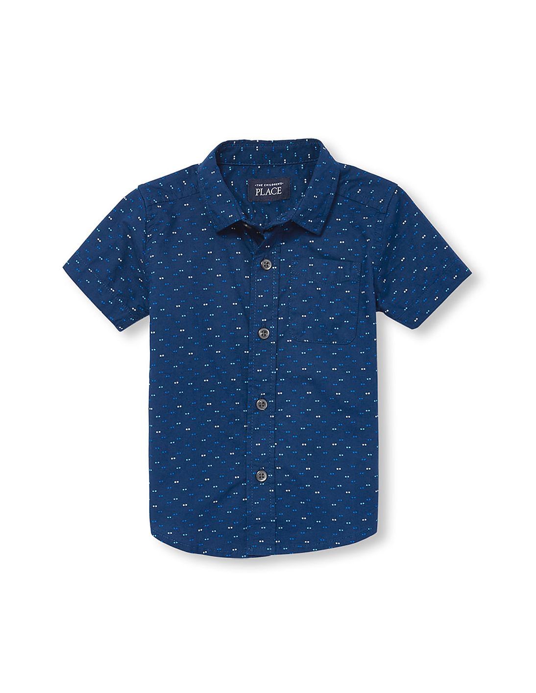 Buy The Children's Place Toddler Boy Blue Short Sleeve Double Dot Printed Poplin Button Down
