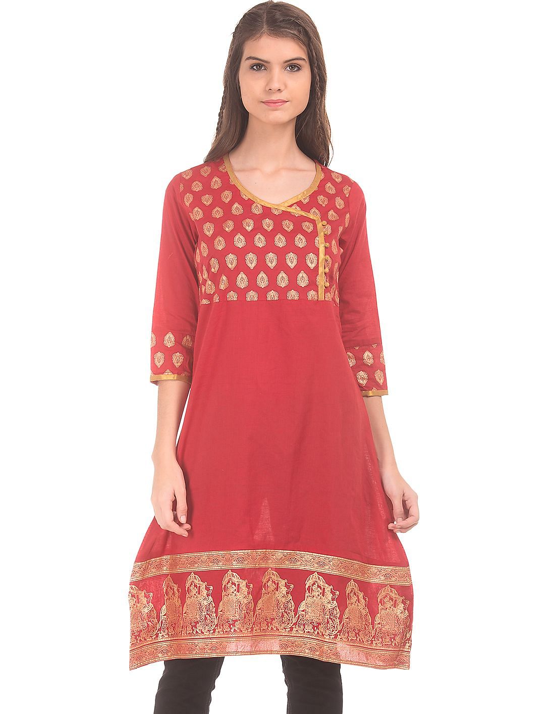 Buy Karigari Asymmetric Mock Placket Anarkali Kurta - NNNOW.com