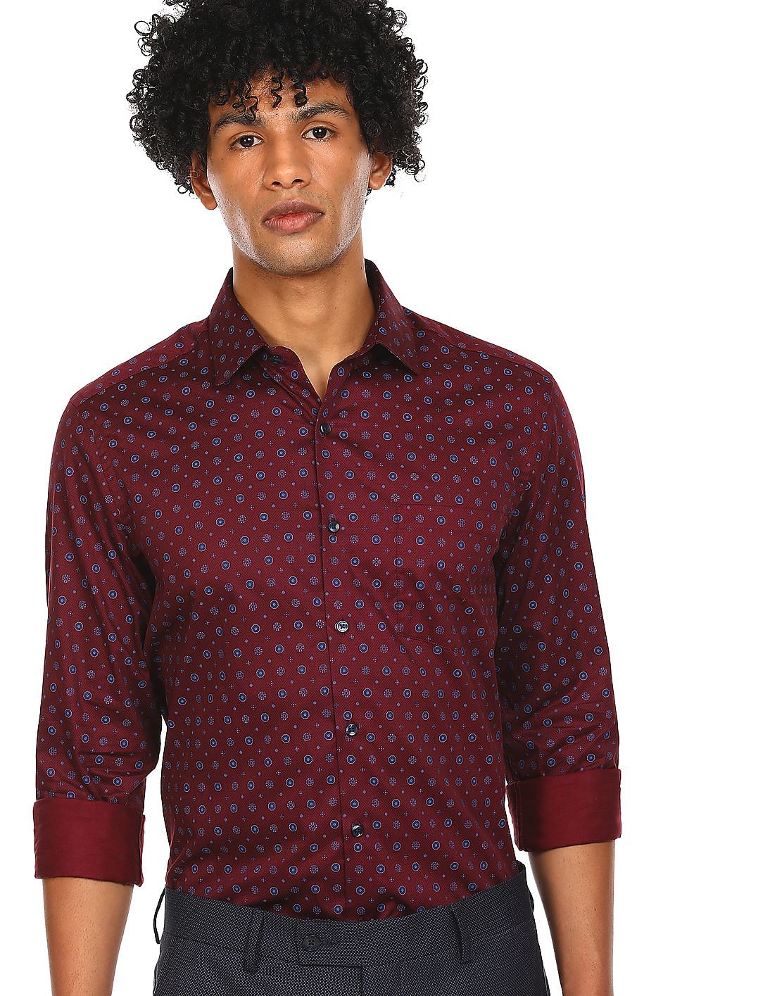 Buy Arrow Men Maroon Mitered Cuff Printed Formal Shirt - NNNOW.com